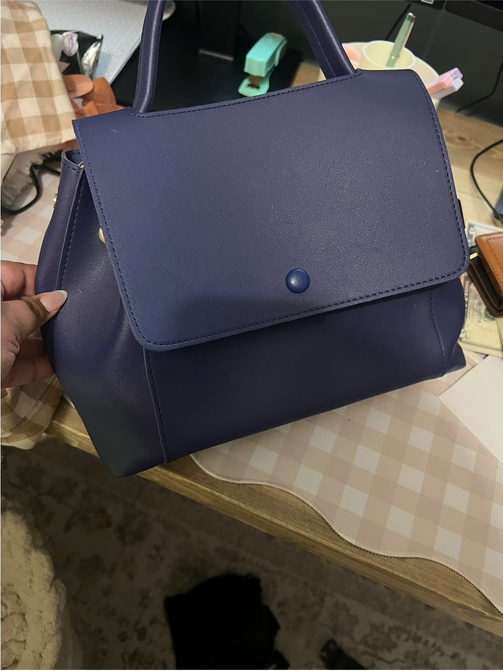 Structured Top-Handle Satchel in Deep Blue